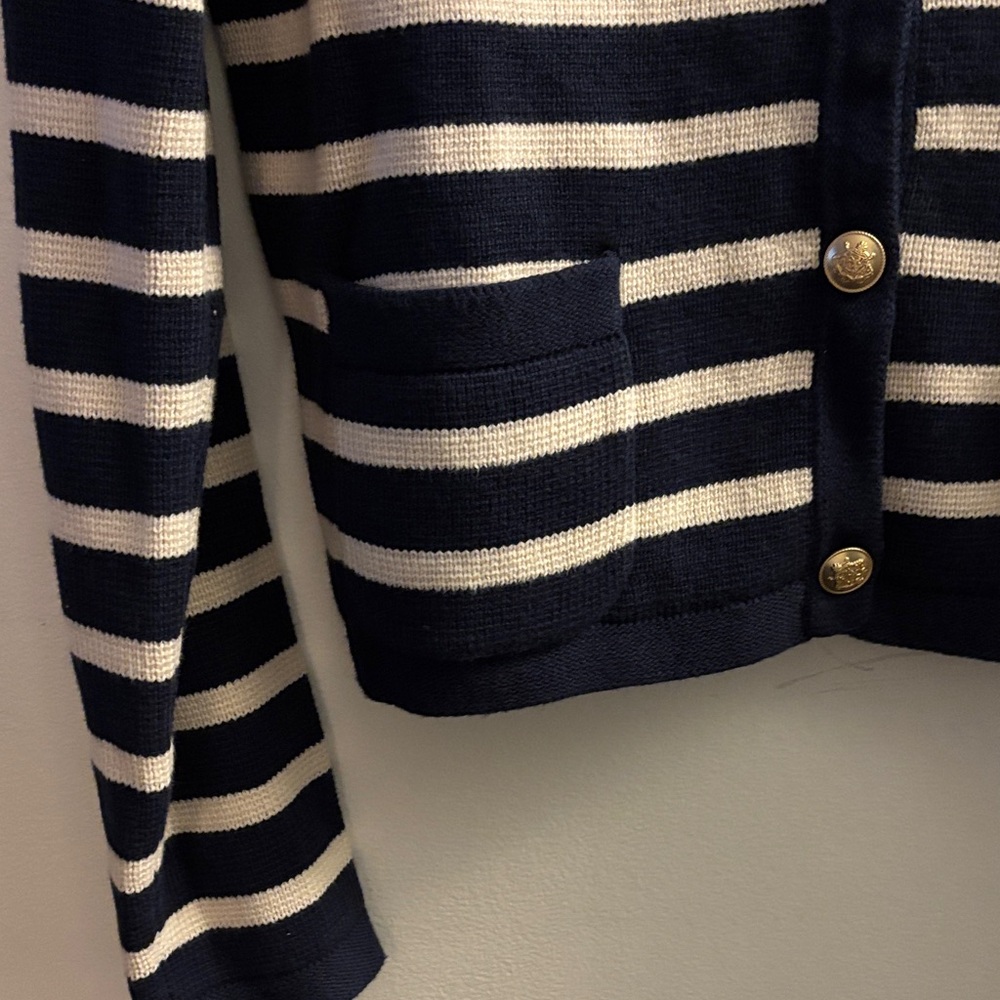 J. Crew Navy and Cream Striped Cardigan with Gold Buttons - Picture 4 of 4